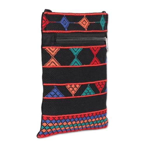 NOVICA Artisan Handmade Cotton Sling Bag Geometric Black Multicolor from India Handbags Slings Shoulder Stripedpatterned Woven ' Geometric Glory'4