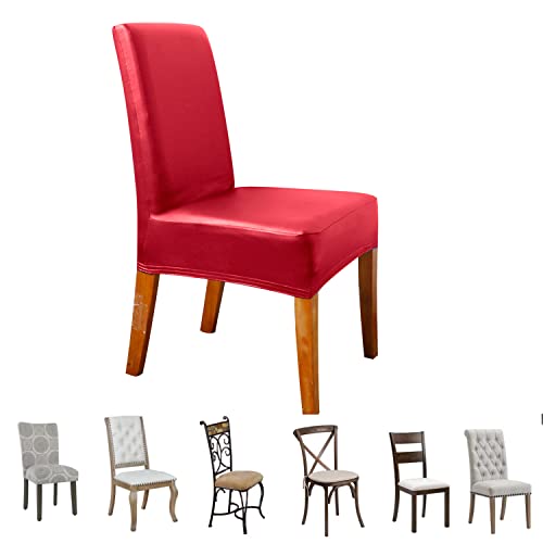 Pu Leather Chair Covers For Dining Room,Waterproof Pu Leather Seat Covers For Dining Chair, Stretch Kitchen Dining Chair Slipcover,Red(4 Pcs) #TOP5
