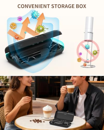 Image of CIRCLE JOY Rechargeable Coffee Frother Electric with 3 Variable Speeds, 3 Whisks and Storage Box, Milk Frother Drink Mixer for Latte, Cappuccino, Hot Chocolate, Eggs and Protein Powder, Black