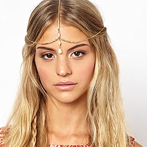 Fashband Cadena de cabeza bohemia con colgante de concha dorada, accesorio vintage para el cabello, accesorios para el cabello, joyería para mujeres y niñas Cover