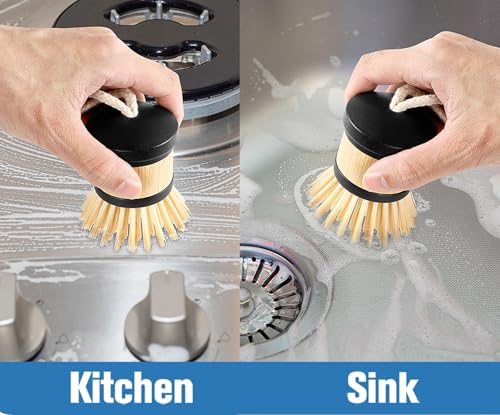 Image of Dish Brush, Palm Brush Dish Scrubber with Comfortable Grip for Dishes Kitchen Sink Scrubbing, 2Pcs