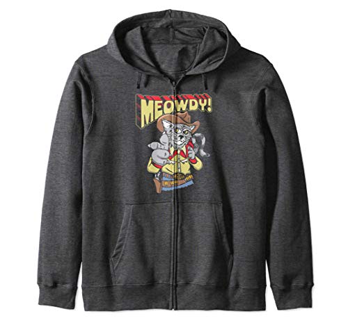 Meowy Partner! Funny Cowboy Cat Retro Western Graphic Felpa con Cappuccio