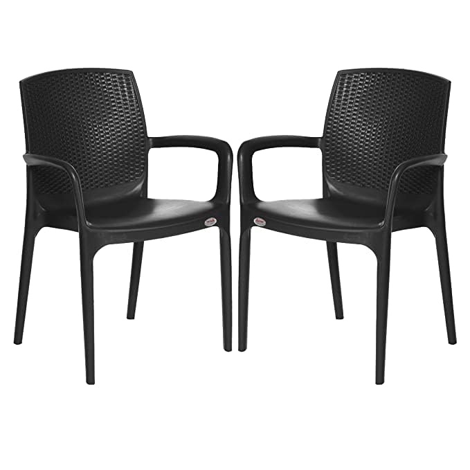 Image of Supreme Texas Heavy Duty Armrest Plastic Chair for Home, Garden, Office, Indoor /Outdoor Use(Color: Jet Black; Qnt: 2 Pc.)