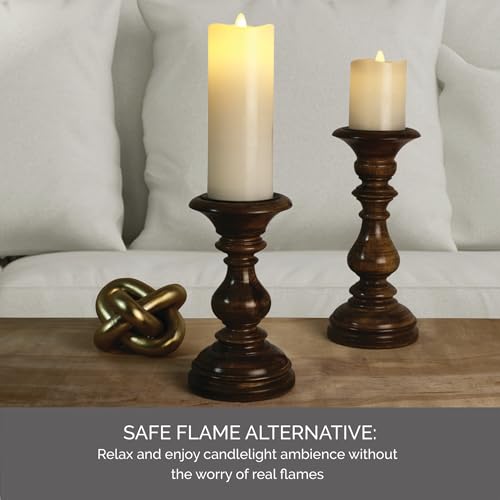 Image of Mikasa LED Wax Pillar Candle, 3 x 8 Inch White Flameless Candle with Dancing Flame Effect, 5-Hour Timer, Battery Operated Real Wax Pillar for Home Decor and Table Decor