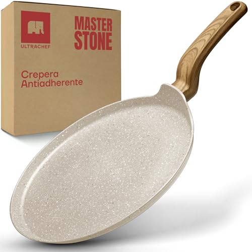 Opiniones de Sartenes para crepes comprados en linea. 49 ULTRACHEF Crepera con Revestimiento Antiadherente de Piedra de Alemania 100% libre de PFOA, Comal de Cocina. Blanco, 28 cm.