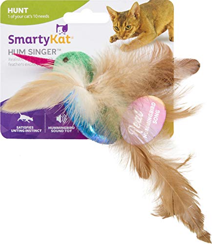 SmartyKat, Hum Singer, Electronic Sound Cat Toy, Interactive Chirping Hummingbird, with Catnip and Feathers, Battery Powered