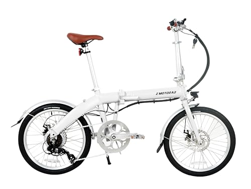 Emotorad 電動自転車 20inch折りたたみ 電動アシスト自転車 electric bicycle 電動バイク 免許不要 10Ah大容量バッテリー 250Wモーター 7段変速 LCDディスプレイ ディスクブレーキ 通勤 通学 買い物向け おしゃれ コンパクト 軽量 17.5kg ヨロパーデザイン フルアルミボディ (ホワイト)