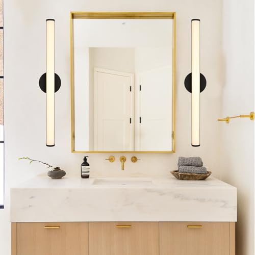 Image of Black Bathroom Light Fixtures Over Mirror with Acrylic Shade,30 inch Modern Vanity Lighting Fixture Dimmable LED Bathroom Sconce 30W 3000K Vanity Light Bar for Mirror Living Room Bedroom