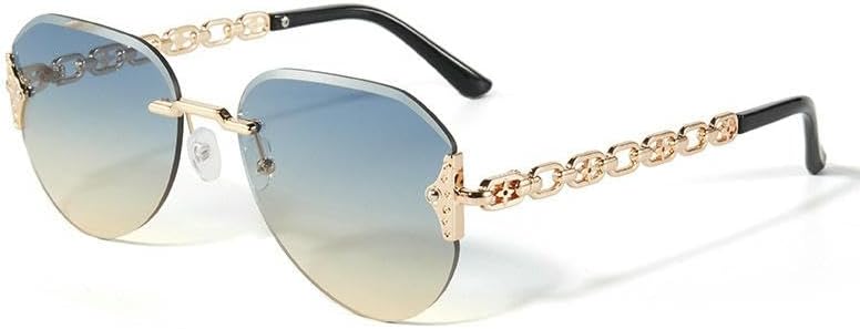 Sunglasses Frameless, Angled, Luxury Women'S Sunglasses With Metal Chain Temples And Uv Protection