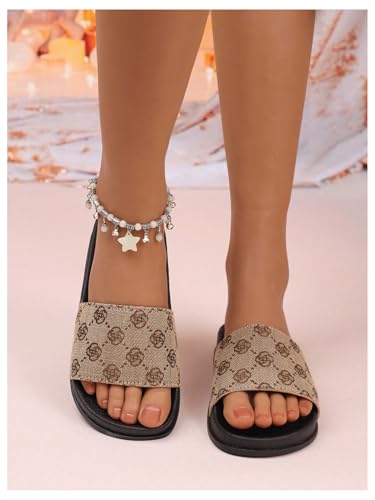 GORGLITTER Women's Floral Geo Print Flat Sandals Vintage Graphic Open Toe Summer Slide Sandals3