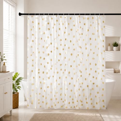 JTMall Gold Shower Curtain with Hooks, 72" x 72", Plastic Shower Curtains Bathroom Decor (GoldDot) - image 2