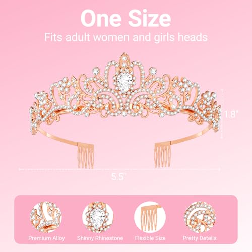 Birthday Tiara and Crown with Sash, Birthday Tiara for Women Party (Rose)