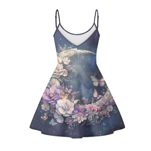 Image of Women's Spaghetti Strap Dress Summer Casual Swing Sundress Girls Beachwear Swing Mini Dress
