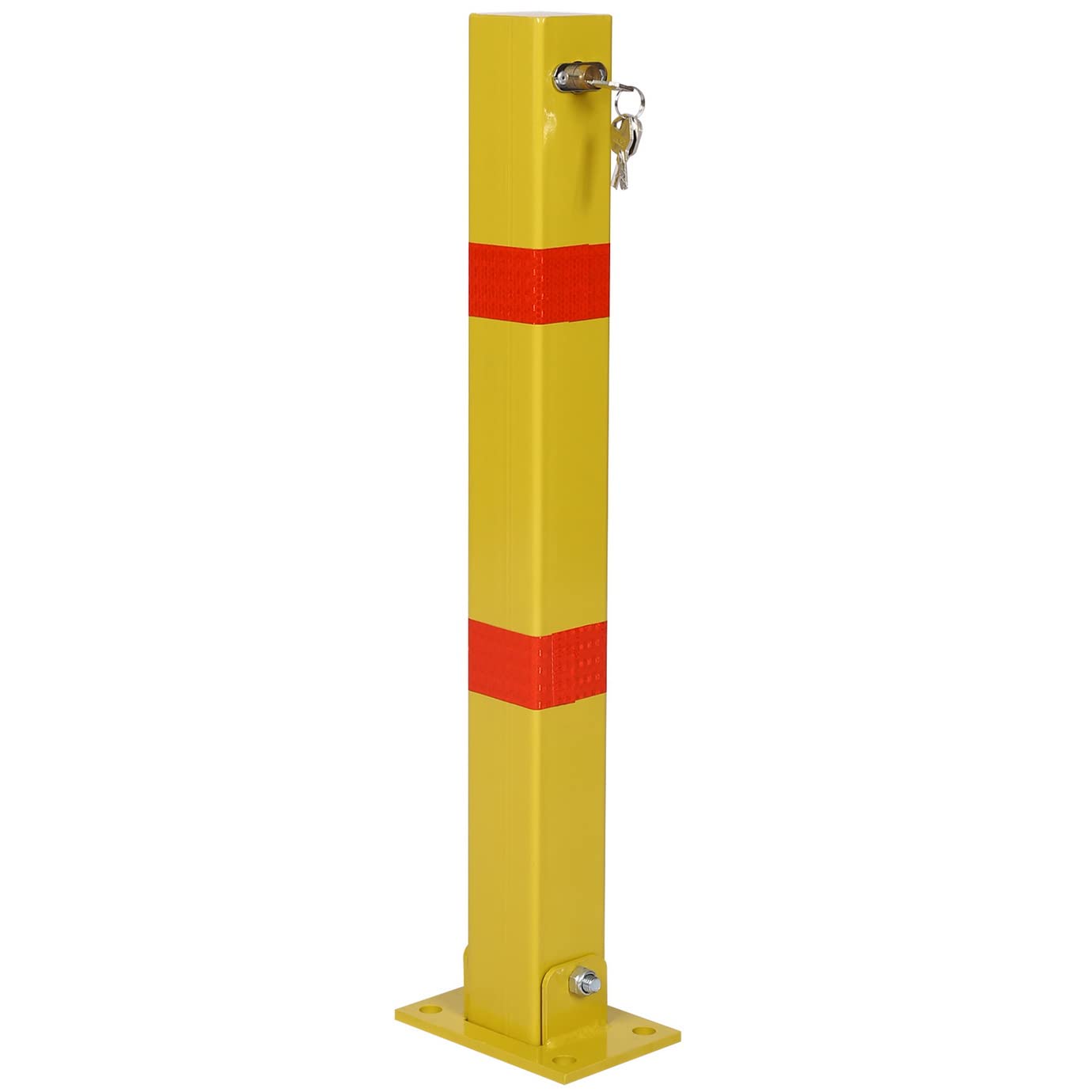 WTRAVEL Safety Parking Bollard, Steel Pole Barrier with Lock, Car Parking Protection Posts for Home Garage, Street Decor, Parking (Square and Yellow)