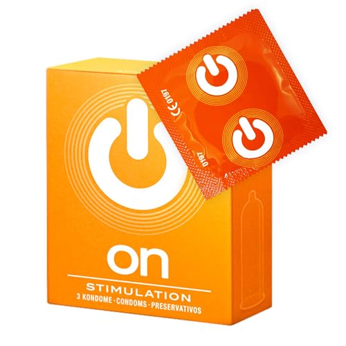 ON) Condones Estimulantes | 54 mm de ancho | Paquete de 3 | Condones Premium con textura | Grosor de pared de 0,07 mm | Veganos | para hombres