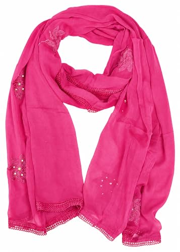 Image of YOUTHQUAKE Flower Embroidered Diamond Work Chiffon Dupatta for Womens & Girls With 4 Side Lace