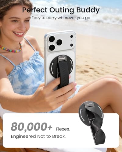 Image of 2026 Klearlook for MagSafe Phone Grip with Silicone Finger Strap, Removable Magnetic Phone Ring Holder with Adjustable Kickstand, Finger Phone Ring Grip for iPhone 17 /16 /15 /14 /13 /12 Series, Black