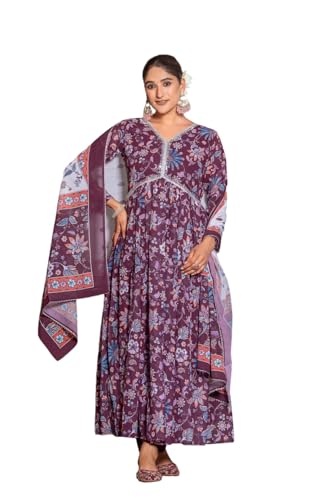 Image of KD Women's Anarkali Floral Printed Kurta Pent Set with Dupatta Anarkali Kurta for Women | Kurta Set | Ethnic Set | Dupatta Set