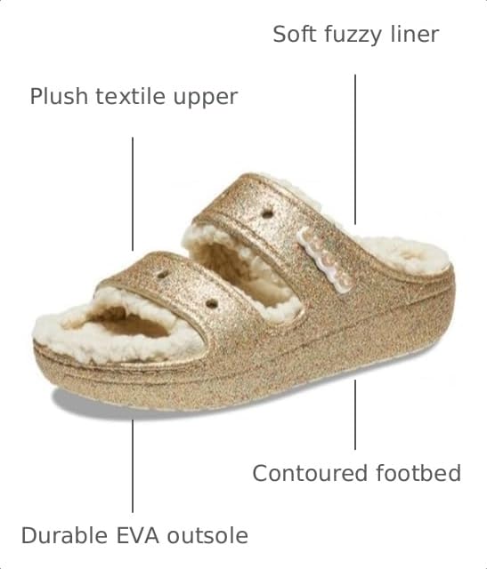 Image of Crocs Unisex-Adult Classic Cozzzy Sandals, Fuzzy Slippers and Slides, Multi /Gold, 12 Men /14 Women