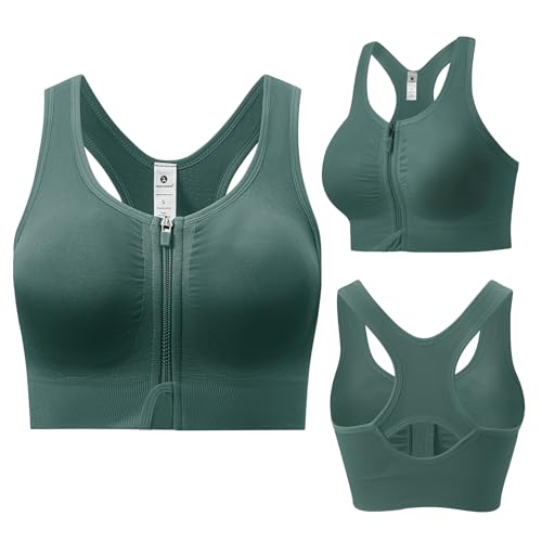 Zip Front Sports Bra for Women - Medium Support Racerback Workout Bra with Removable Pads & Double Hooks4