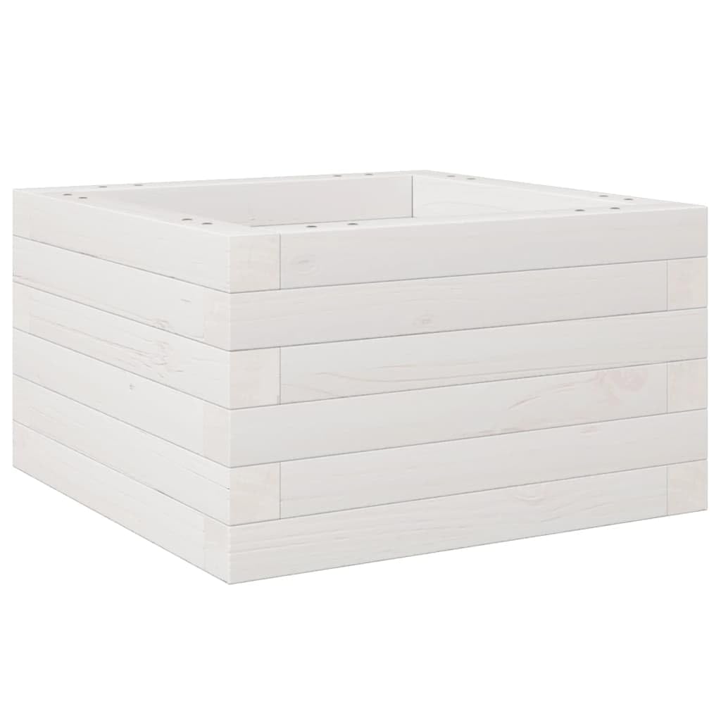 Pflanzkübel Weiß aus massivem Kiefernholz 40x40x23 cm Blumenkasten für Garten Balkon Hochbeet mit offenem Boden zur optimalen Entwässerung und Pflanzenpflege