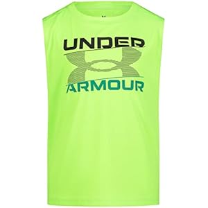Under Armour Boys’ Performance Muscle Tank, Screen Print, Lightweight, Lime Surge Grade Logo