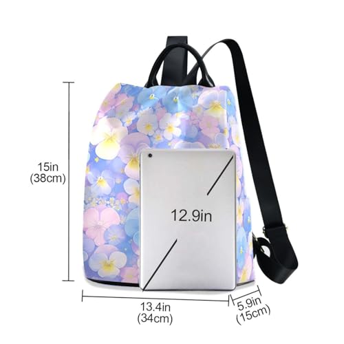 KLL Light Blue and Pink Pansies Flowers Fashion college backpacks lightweight lightweight backpack for women for Travel, Work, Everyday with Pom-pom keychain3