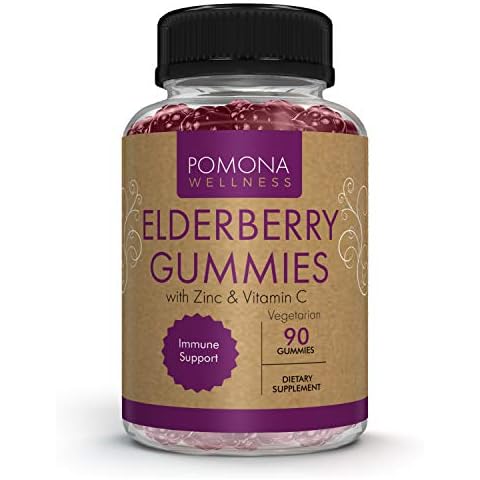 Pomona Wellness Elderberry Gummies with Zinc and Vitamin C for Immune Support 3-1 Chewable Black Elderberry Gummy Supplement for Kids and Adults, Vegan, 90 Gummies Cover