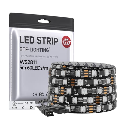 WS2811 IC=RGB IC Indirizzabile Dream Color Striscia LED 5M 60LED/m 20Pixel/m 300LED 100pixel Impermeabile IP65 Nero PCB Flessibile DC12V Effetto Inseguimento per la Decorazione Casa