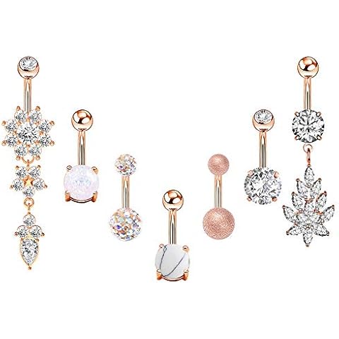 Belly Button Rings Belly Bars Bananabell Navel Piercing Curved Barbell Piercing for Women Men Body Piercing Jewellery (7PCS Rose Gold) Cover
