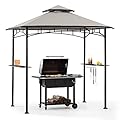 Sunjoy 5 x 8 ft Black Steel Frame Double Tiered Canopy Grill Gazebo for Outdoor, Patio, Garden, and Backyard Activities,Gray and Black