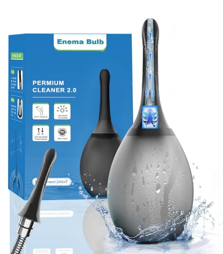 Enema Bulbo Anti-Reflujo de 245ml, Enemas Lavados Puede Conectarse al Tubo de la Ducha, Ducha Enema aliviar el estreñimiento para Limpieza de Colon en Hombres y Mujere (Negro)