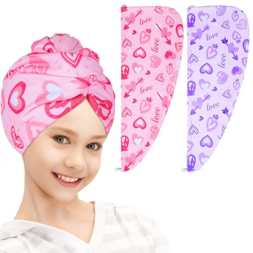 Image of FIOBEE Microfiber Hair Towel Wrap for Kid Girls Rapid Drying Hair Turbans | Absorbent & Soft Hair Wrap Towel, Easy Wear On With Button, For Girls Women Long Curly Hair, Turbie Twist Hair Towels