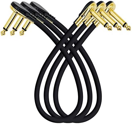 12 inch Low Profile Guitar Patch Cables, Premium Right Angle, Gold Plated Pancake Connector, S-Shape Effects Pedal Cables - Maximize Space, Durable & Low Noise