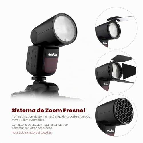 Miniatura 4 de Godox V1-N Flash Profesional Para Cámara Speedlite Speedlight Cabeza Redonda Inalámbrica 2.4g Fresnel Zoom Para Nikon D5300 D750 D850 D7100 Z7cámaras Videocámaras Para Retrato De Boda Fotografía De