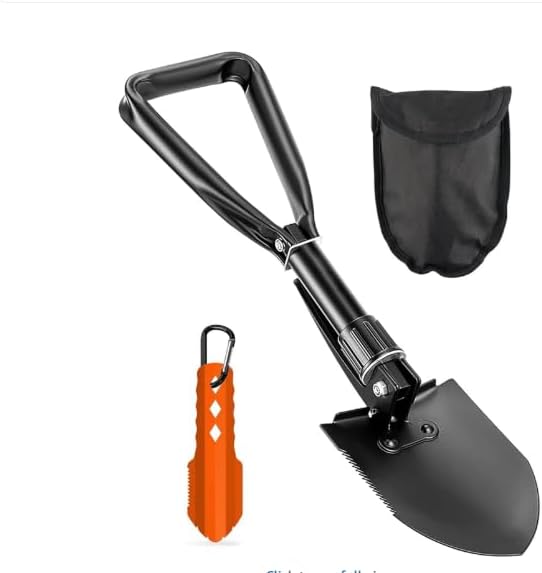 Camping Shovel Set, 3-in-1 Ultra-Light Aluminum Mini Shovel & 18.5'' Folding High Carbon Steel Shovel Ideal for Gardening, Hiking, Camping, Backpacking, Survival（Black）