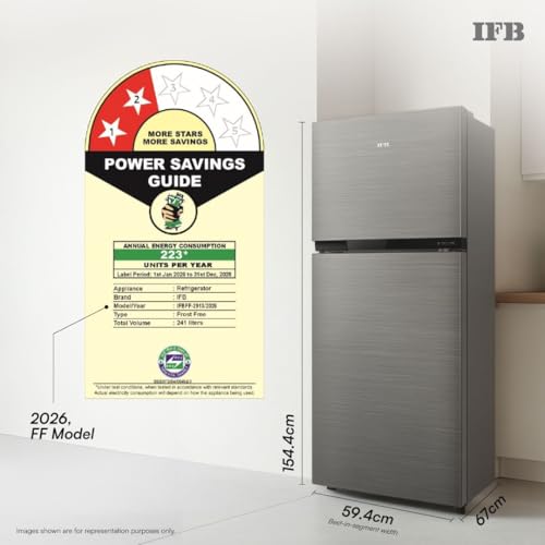 Image of IFB 241L 2 Star 7-in-1 Multi Mode, Advanced Inverter Frost-Free Double Door Refrigerator with 30 Hrs Cooling Retention & 4 Year Super Warranty (2026, IFBFF-291BYBSE, Brush Grey)