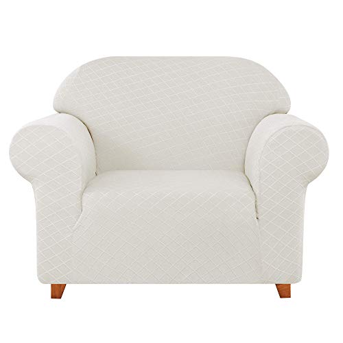 CHUN YI Stretch Sofa Slipcovers 1-Piece Couch Cover Furniture Protector Arm Chair Loveseat Coat Soft High Elastic Material, Checks Spandex Rhombus Fabric(Small,Cream White)