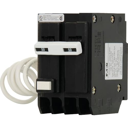 Eaton BRN250GF BR GFCI Circuit Breaker Ground Fault Pigtail Neutral 50 A 10 KAIC Two-Pole 120/240 V Black