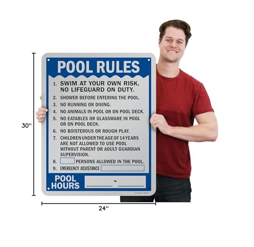 Cartel metálico SmartSign reglas de piscina 30 x 24 in miniatura 6