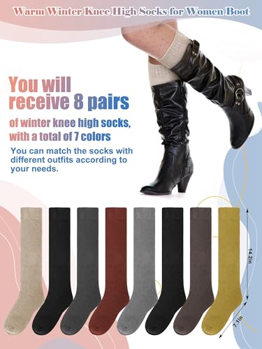 Shihanee 8 Pairs Warm Winter Knee High Socks for Women Boot Thick Socks for Cold Weather Hiking Skiing Working Winter Gifts4