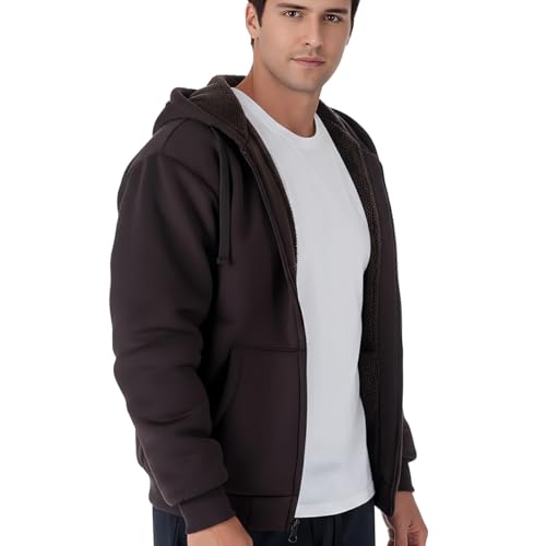 Image of MINANUO Zip Up Hoodie Men Warm Heavyweight Sherpa Lined Fleece Hoody Jacket Winter Coats