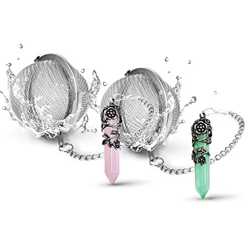 SaNavie 2 Pack Healing Crystal Pendant Loose Tea Steeper Tea Infusers Tea Strainers for Couple GiftAntique Silver Flower Wrapped Natural Gemstone Hexagonal 188 Stainless Steel Fine Mesh Tea Ball