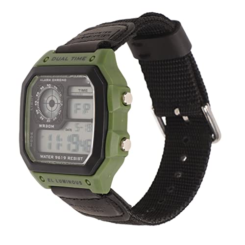 Tbest Herrenuhr, Digitale Sportuhr, Segeltucharmband, Leuchtende Uhr, wasserdichte Retro-Armbanduhr für Outdoor-Sportarten (Schwarz)