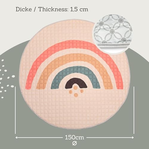 Hakuna Matte Gesteppte Krabbeldecke Baby 150cm, Regenbogen – extra dicke 1,5cm weiche Baby Krabbelmatte – Spielmatte mit rutschfester Unterseite zum Krabbeln, Laufgitter–Maschinenwaschbare Spieldecke
