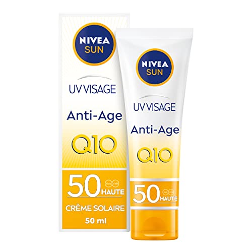 NIVEA SUN - Crème UV Visage Anti-Âge Q10 FPS 50 - Protection Solaire UVA/UVB & Lumière Bleue - Prévient Le Vieillissement - Formule Hydratante Au Q10 - Non...