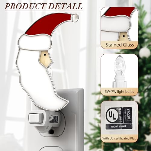 Image of Staiend Glass Christmas Santa Moon Plug in Night Lights for Home