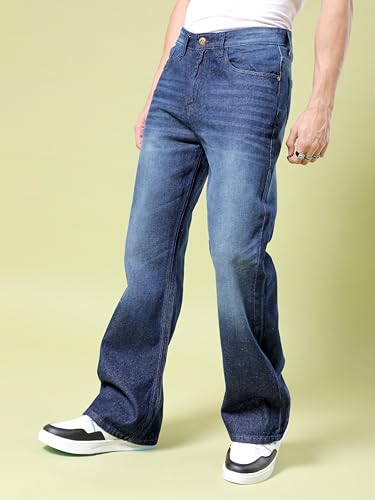 Image of The Indian Garage Co Men Bootcut Loose Fit Solid Mid-Rise Jeans