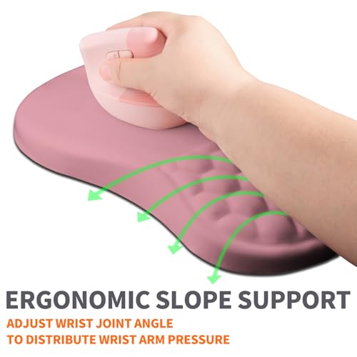 Image of Ergonomic Joint Wrist Support Mouse Pad with Memory Foam Cushion Massage Bump, Carpal Tunnel Pain Relief Mousepad Slope Design for Wrist Rest, 11.8x7.9 in, RosyBrown