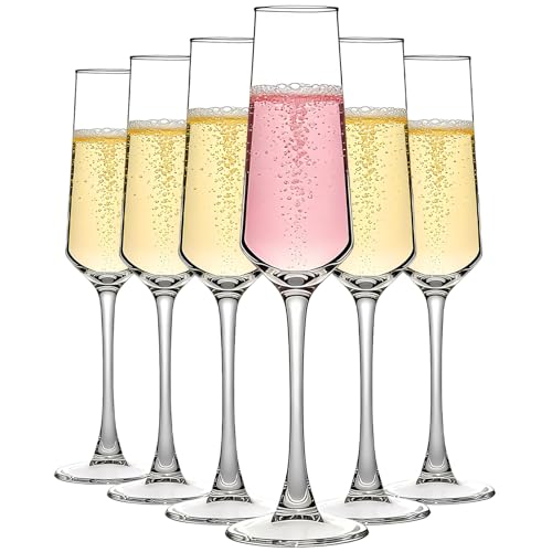 MYKAGS Set of 6 195ml Glass Champagne Flute for Weddings Birthdays Celebrations Durable Design for Home Bar Kitchen Table Special Events